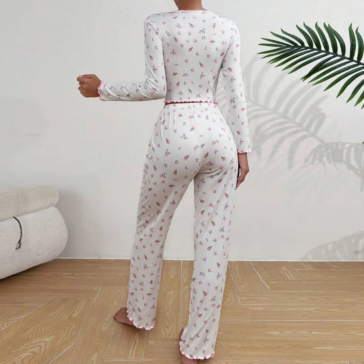 Pyjama für Damen Nachtwäsche Nachthemd Schlafanzug Zweiteiliger Hausanzug