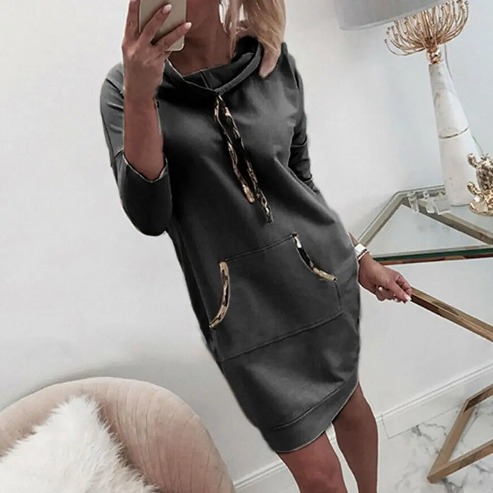 Damen Kapuzenpullover Minikleid Hoodie Sweatshirt Longtops Tunika Jumper Kleid