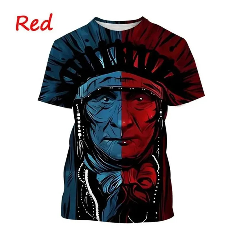 Herren Indianer 3D T-Shirt Rundhals Unisex Sommer Streetwear