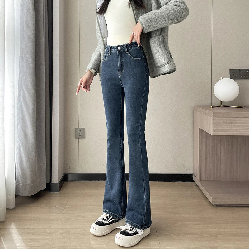 Damen Winter Warm Thermo Jeans Hose Innenfleece Stretch Hosen Leggins Denim