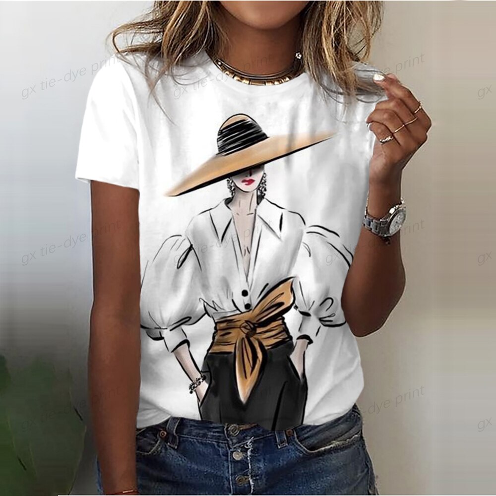 Damen Sommer Top 3D Shut Up T-Shirt Rundhals Streetwear lockeres Damentop