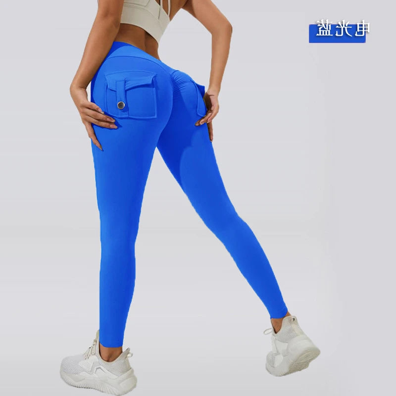 Damen Leggings Push Up Stretch Leggins Yoga Fitness Hose m Tasche Sexy Gym Wear