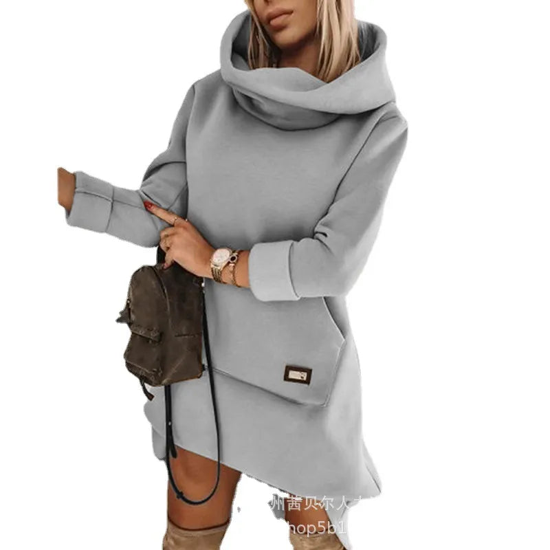 Damen Kapuzenpullover Minikleid Hoodie Sweatshirt Longtops Tunika Jumper Kleid