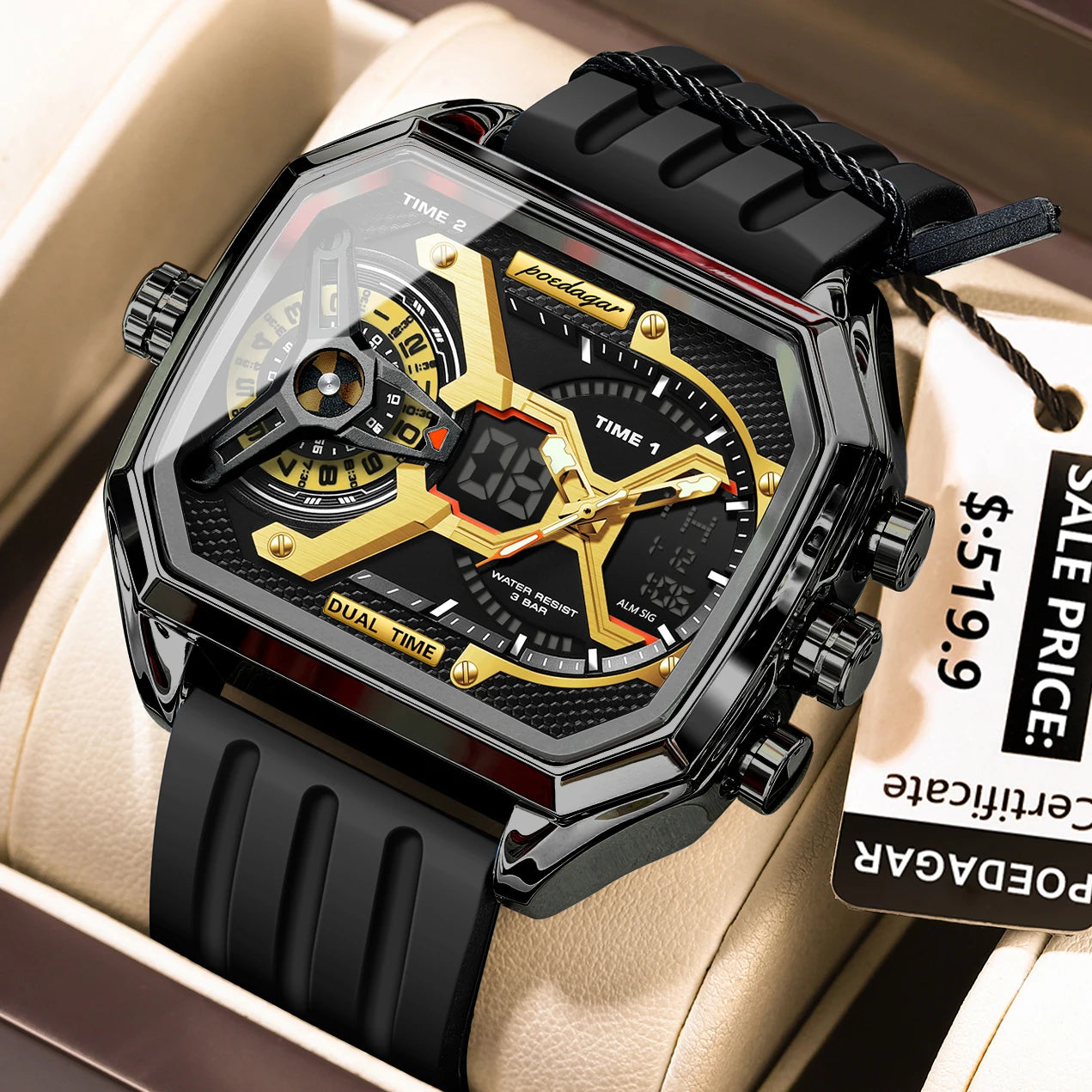 Orologio Uomo Quarzo Acciaio Inossidabile Orologio digitale Cronografo sportivo