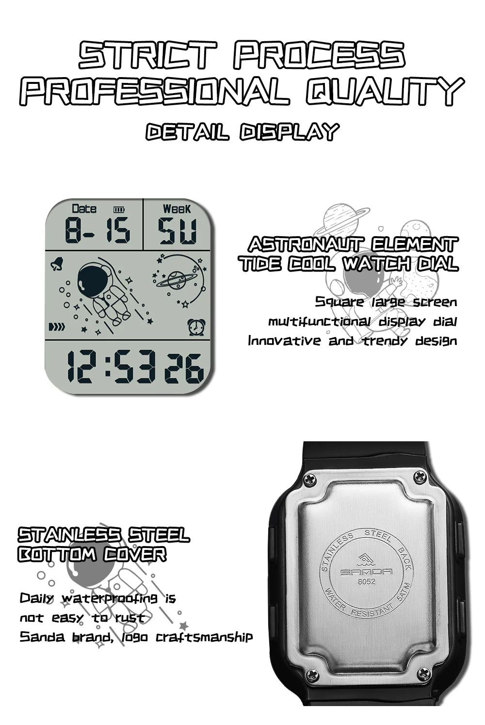 Herren Armbanduhr Digital Uhr Silber Edelstahl Quarzuhr Luxus Chronograph