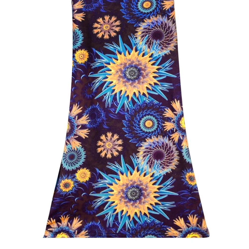 Damen Yoga Hose Bootcut Hüftjeans Schlaghose Flared Leggins Flower Power Retro