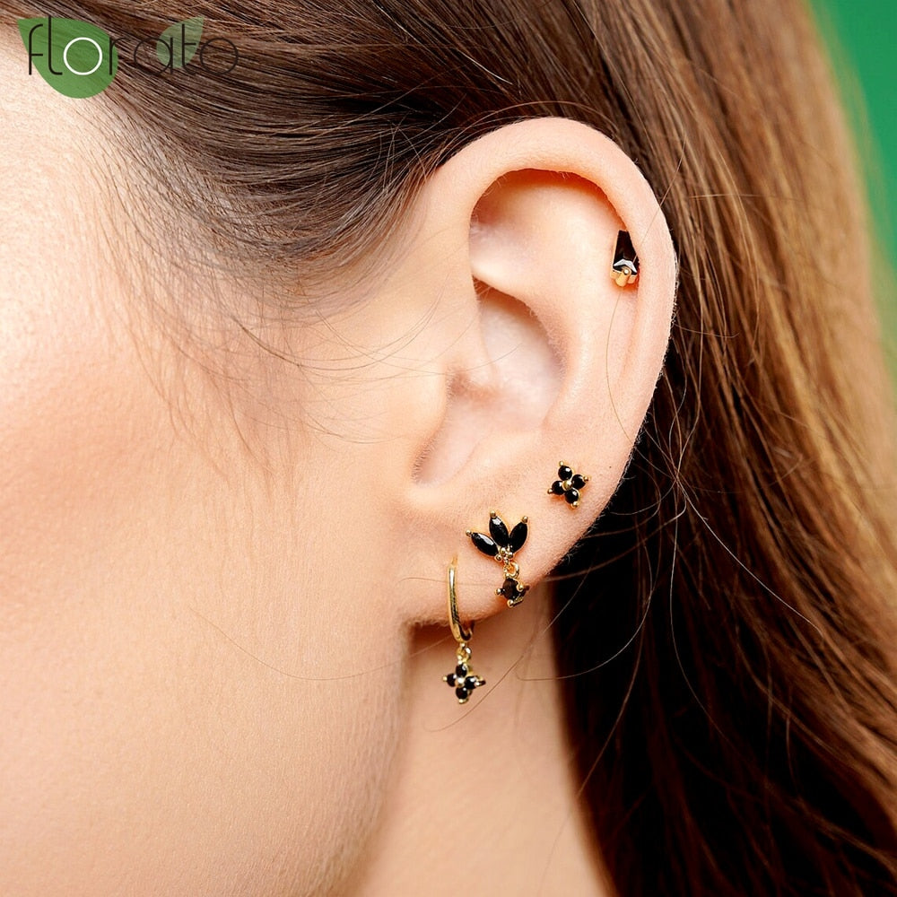 1 Paar Creolen aus 925 sterling Silber Gold Ohrringe Zirkonia Ohrstecker