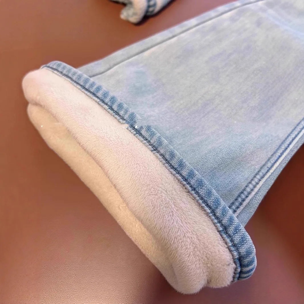 Damen Winter Warm Thermo Jeans Hose Innenfleece Stretch Hosen Leggins Denim