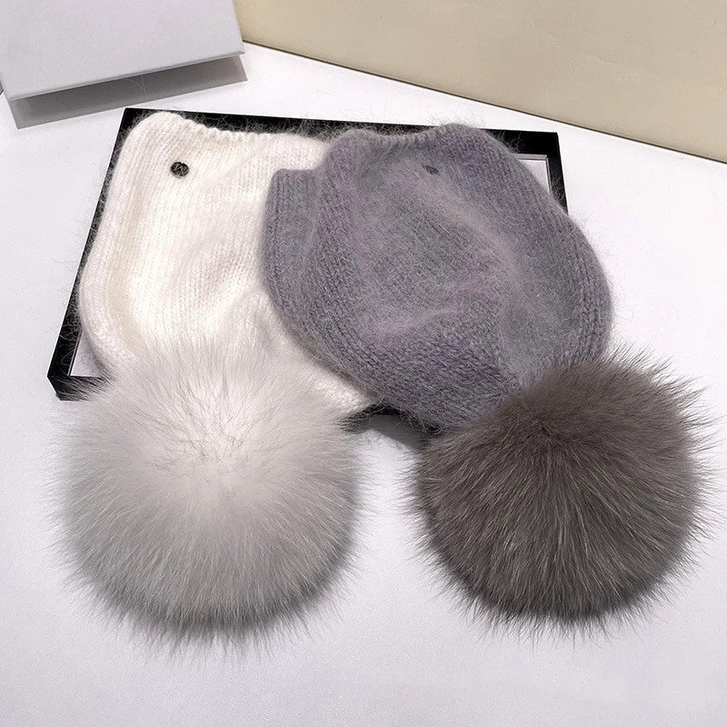Damen Wolle Mütze Wintermütze Strickmütze Gefüttert Pudel Bommelmütze Pudelmütze