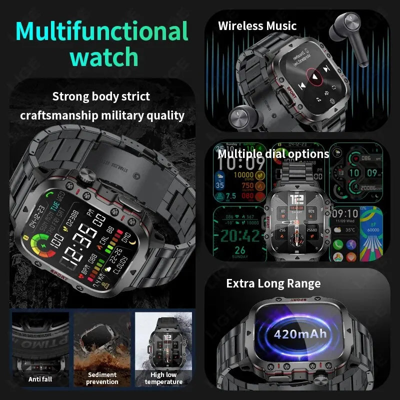 Herren Armbanduhr Digital Uhr Smartwatch Quarzuhr Bluetooth Chronograph