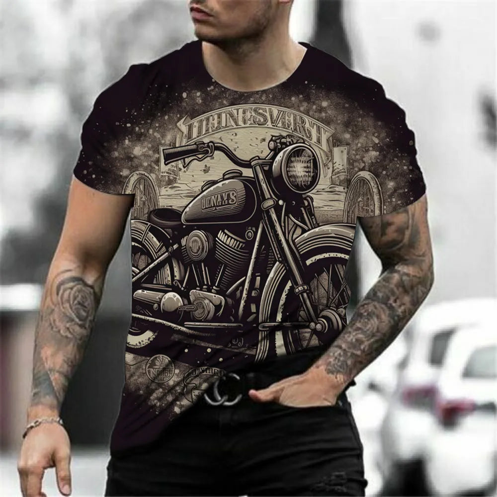 Herren Fashion Vintage 3D T-Shirt Rundhals Unisex Sommer Streetwear Motorsport