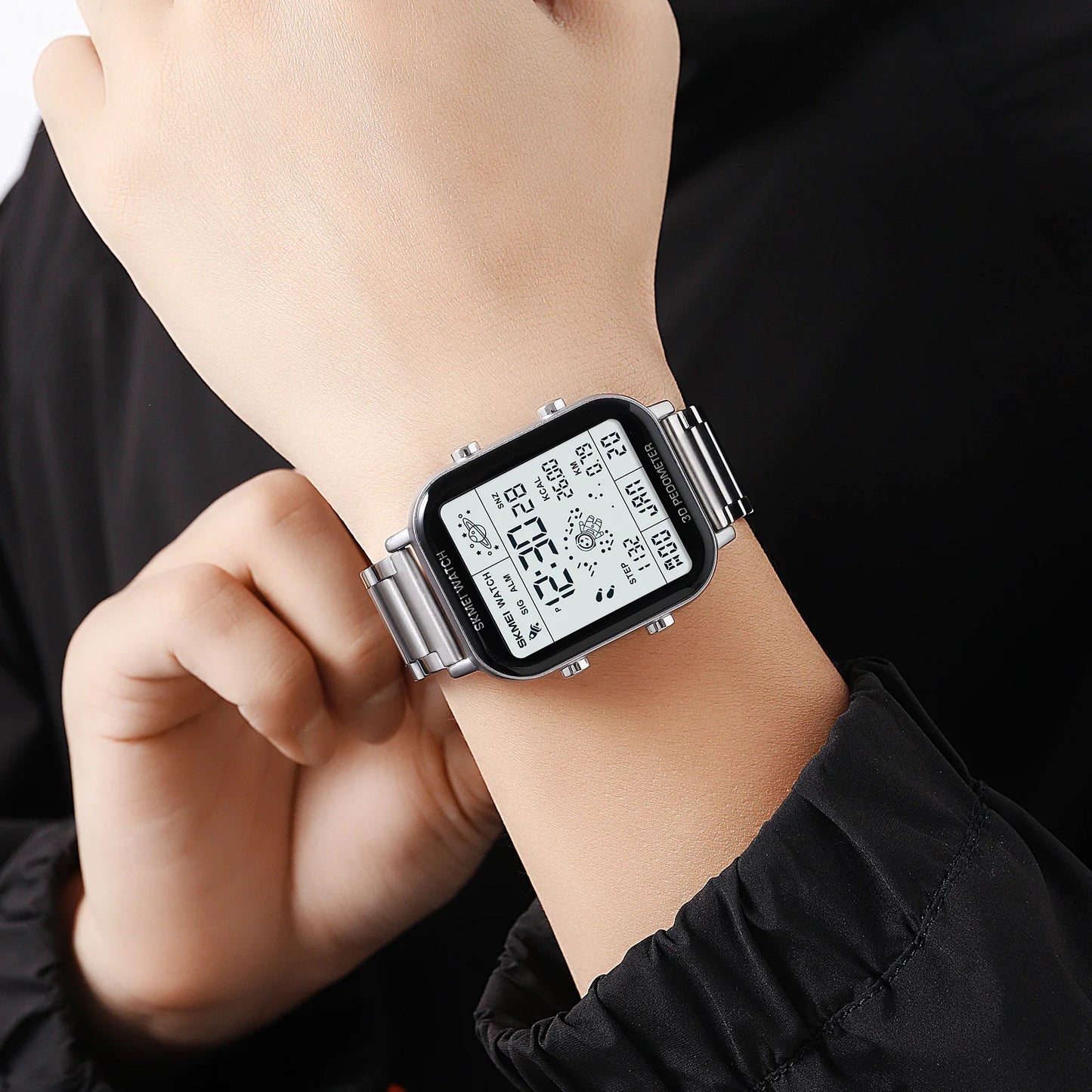 Herren Armbanduhr Digital Uhr Silber Edelstahl Quarzuhr Luxus Chronograph