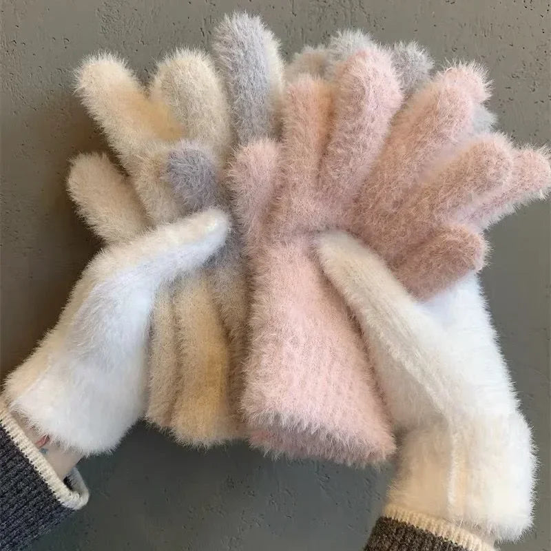 Winter Handschuhe Damen Strick fingerlose Handwärmer Fäustlinge Halbfinger