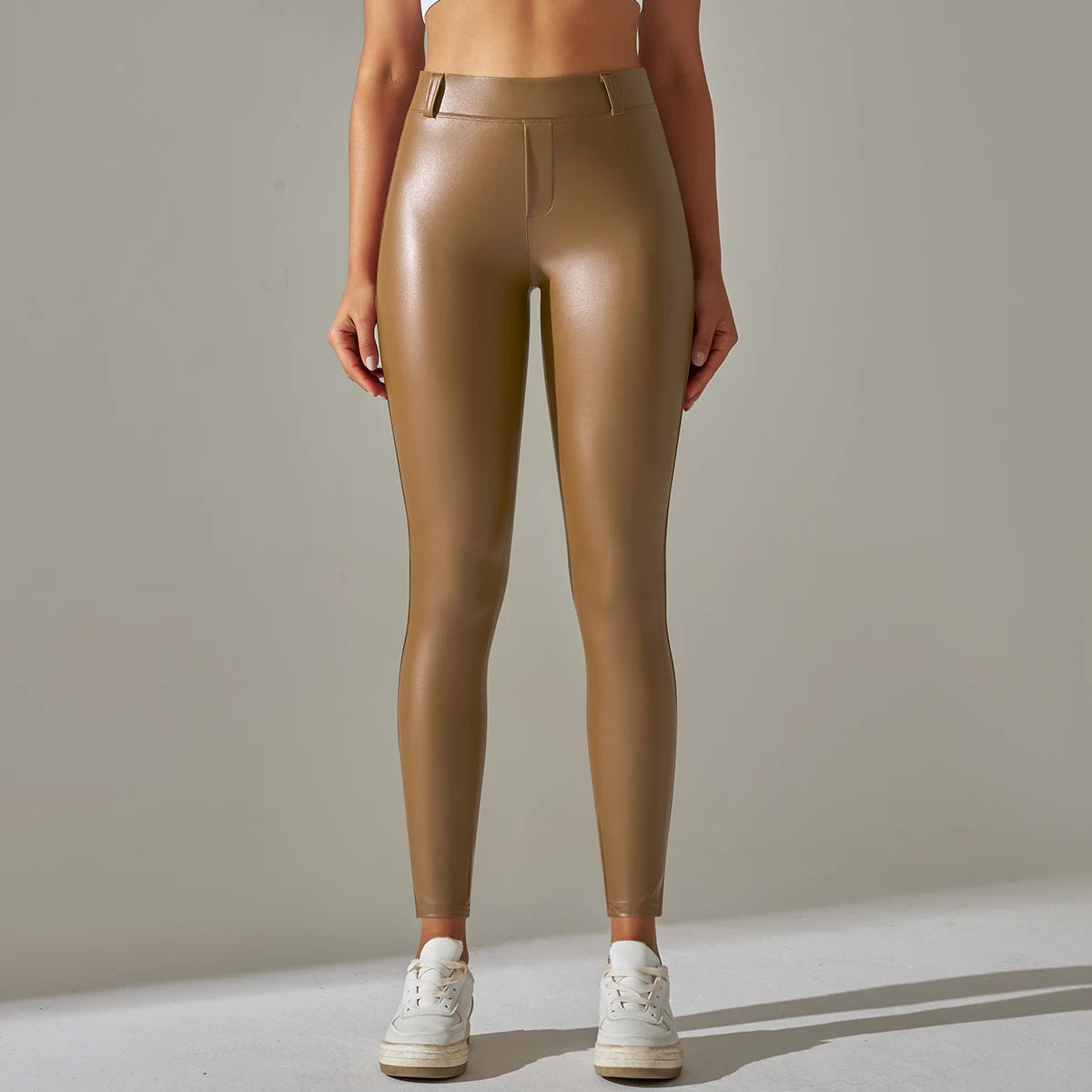 Damen Fashion Leggings Push Up Leggins Hose PU Lederhose mit Taschen Sexy