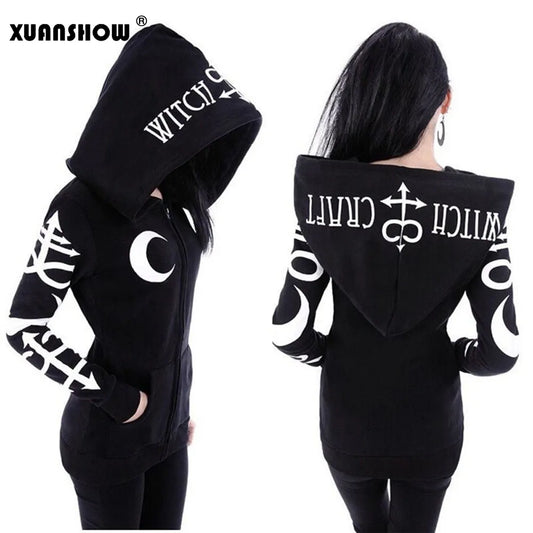 Gothic Kapuzenpullover Sweatjacke Zip Hoodie Sweatshirt Pullover Pulli Damen