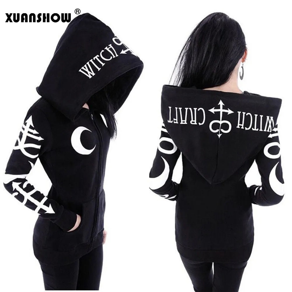 Gothic Kapuzenpullover Sweatjacke Zip Hoodie Sweatshirt Pullover Pulli Damen