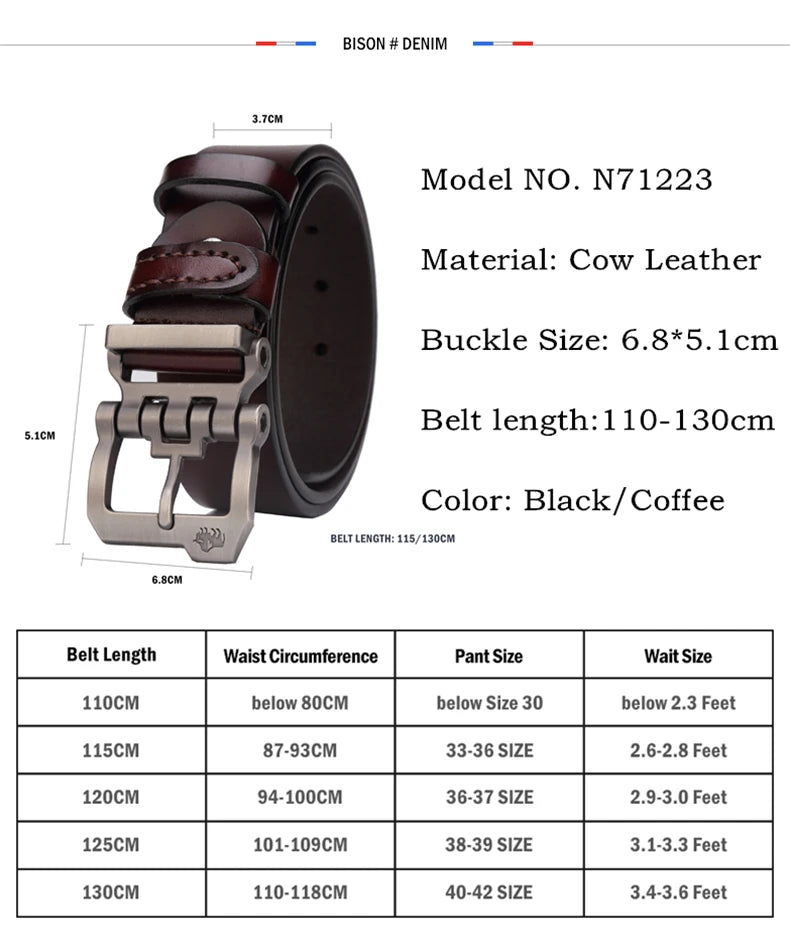 BISON DENIM Echtes Leder Gürtel Für Männer Geschenk Designer Jeans Gürtel männer Hohe Qualität Rindsleder Persönlichkeit Schnalle Vintage N71223