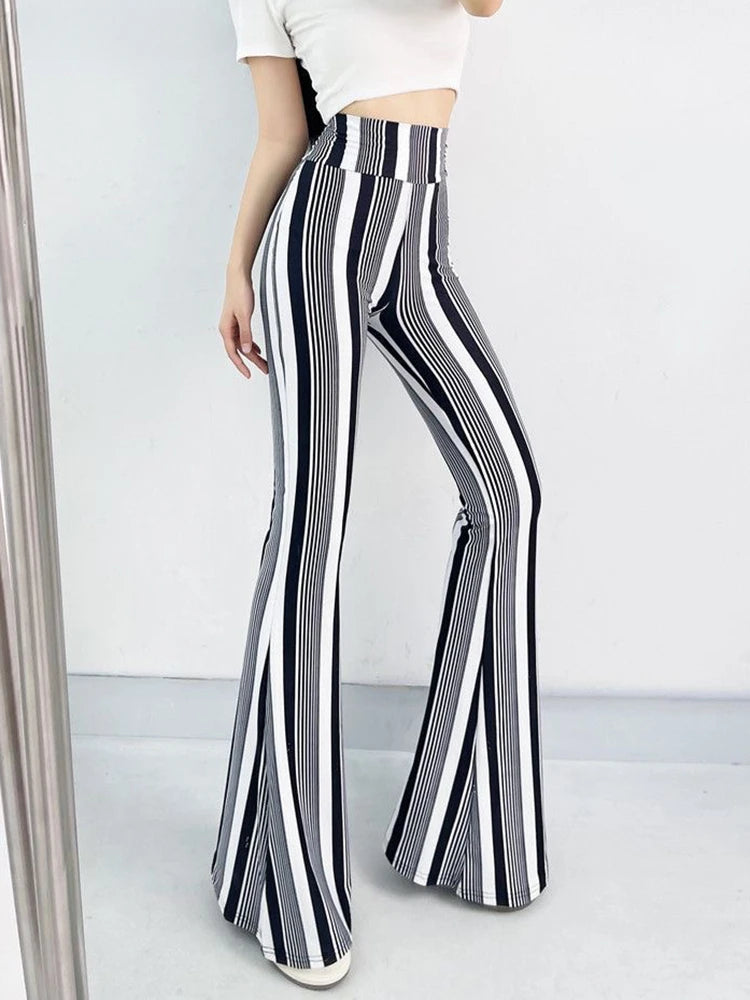 Damen Leggings Sexy gestreift hoher Taille Bootcut Hüftjeans Schlaghose Flared