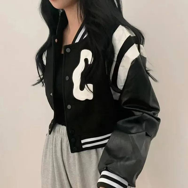 Damen College Baseball Retro Bomber Jacke Sweatjacke Collegejacke Streetwear