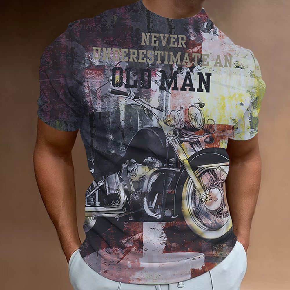 Herren Fashion Vintage Biker 3D T-Shirt Rundhals Unisex Sommer Streetwear