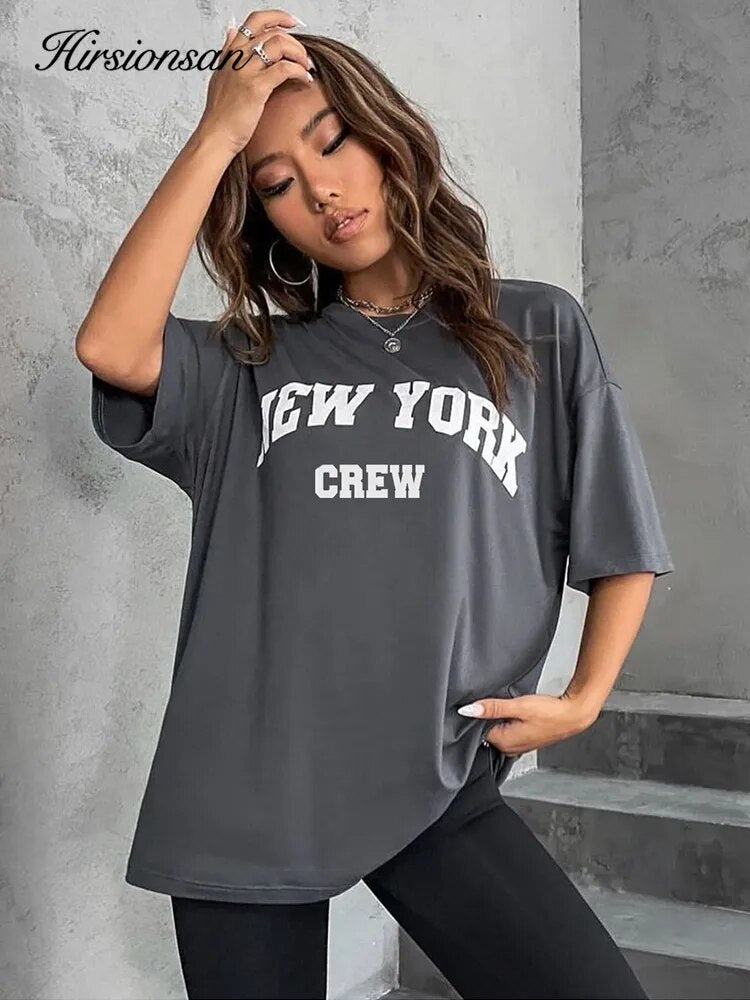 Damen Sommer Top New York Hipster T-Shirt Rundhals Streetwear lockeres Damentop