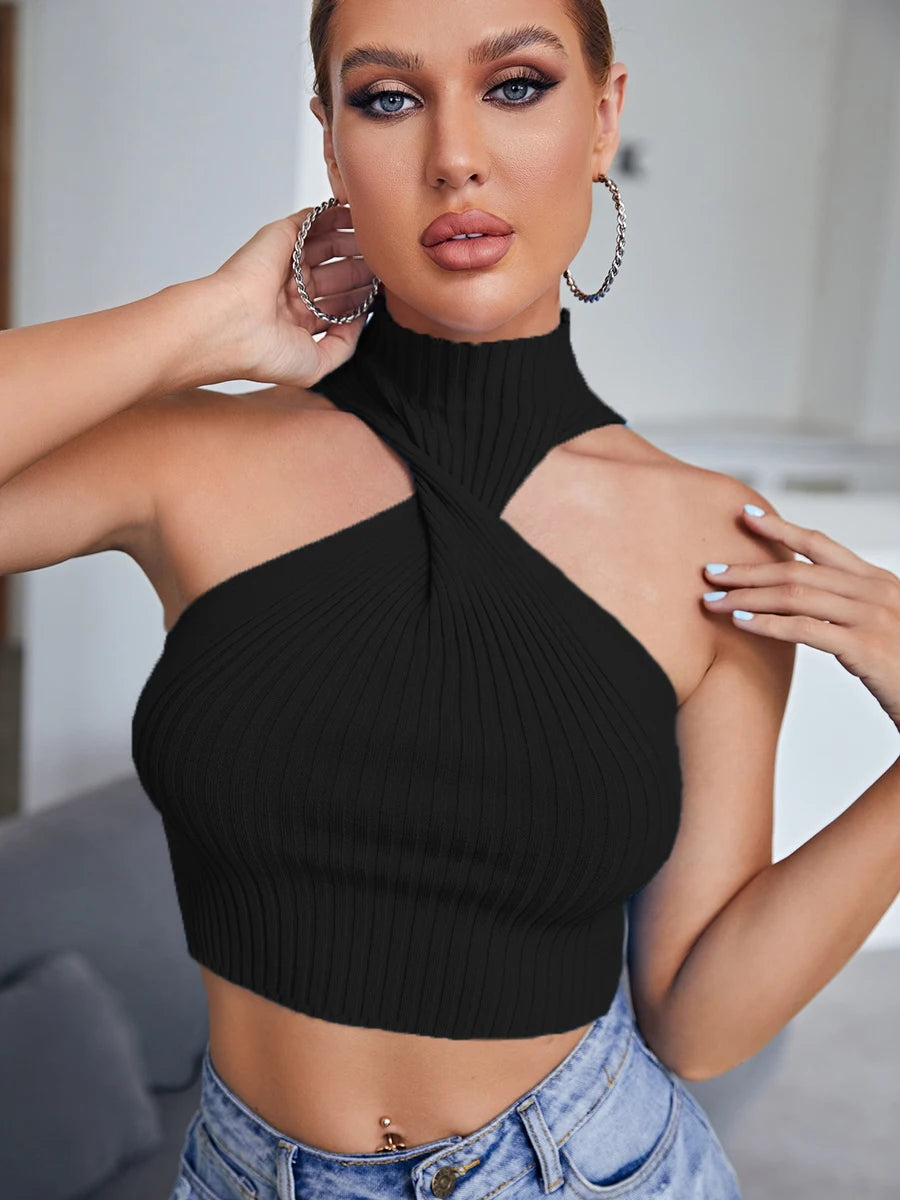 Damen Top Crossover Neckholder-Top Tank Top Shirt Trägertop Oberteil Blusen