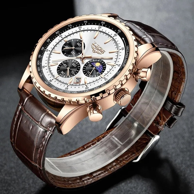 Herren Armbanduhr Silber Gold Edelstahl Fashion Quarz Uhr Chronograph Business