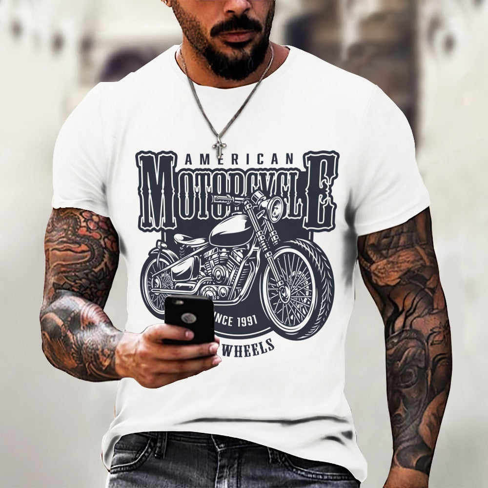 Herren Fashion Vintage Biker 3D T-Shirt Rundhals Unisex Sommer Streetwear