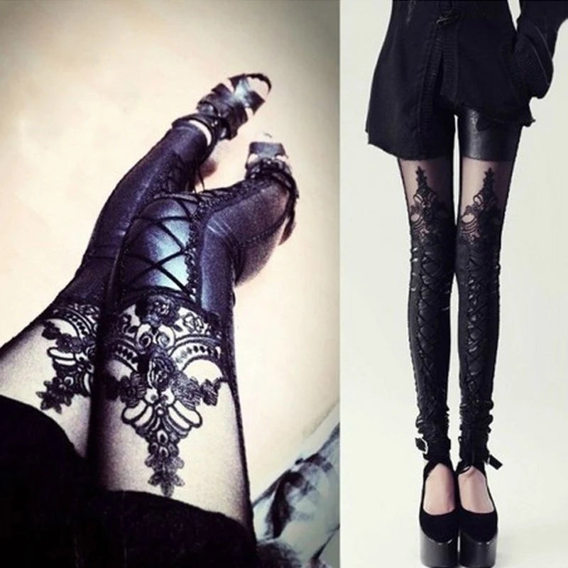 Damen Fashion Leggings Sexy Push Up Leggins Hose PU Lederhose Gothic Punk