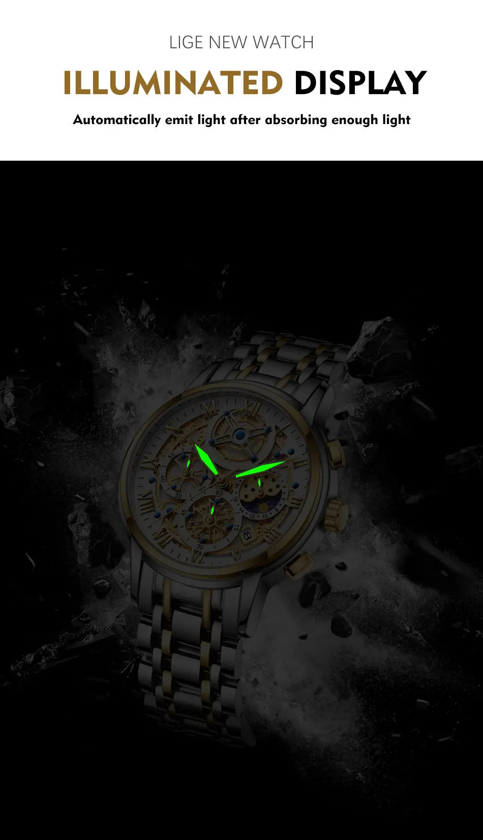 Herren Armbanduhr Silber Schwarz Edelstahl Quarzuhr Luxus Chronograph Business