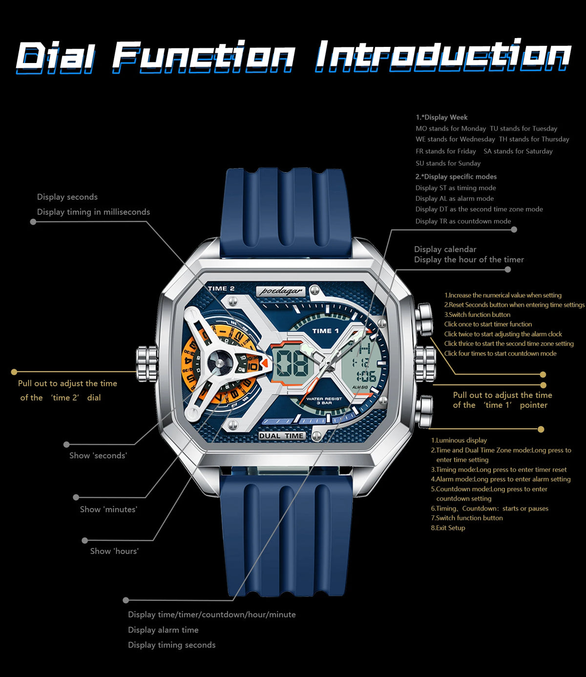 Orologio Uomo Quarzo Acciaio Inossidabile Orologio digitale Cronografo sportivo