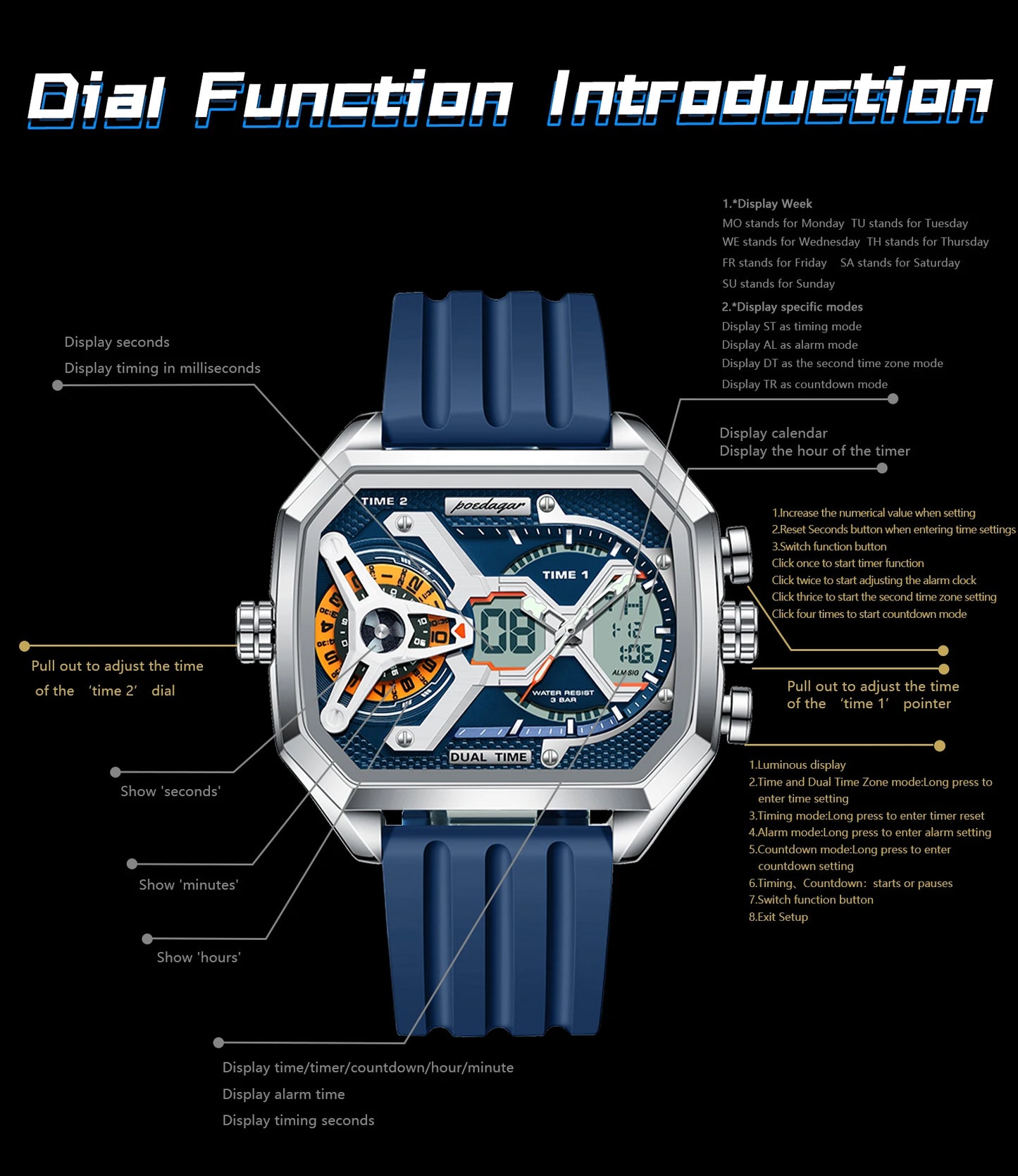 Orologio Uomo Quarzo Acciaio Inossidabile Orologio digitale Cronografo sportivo