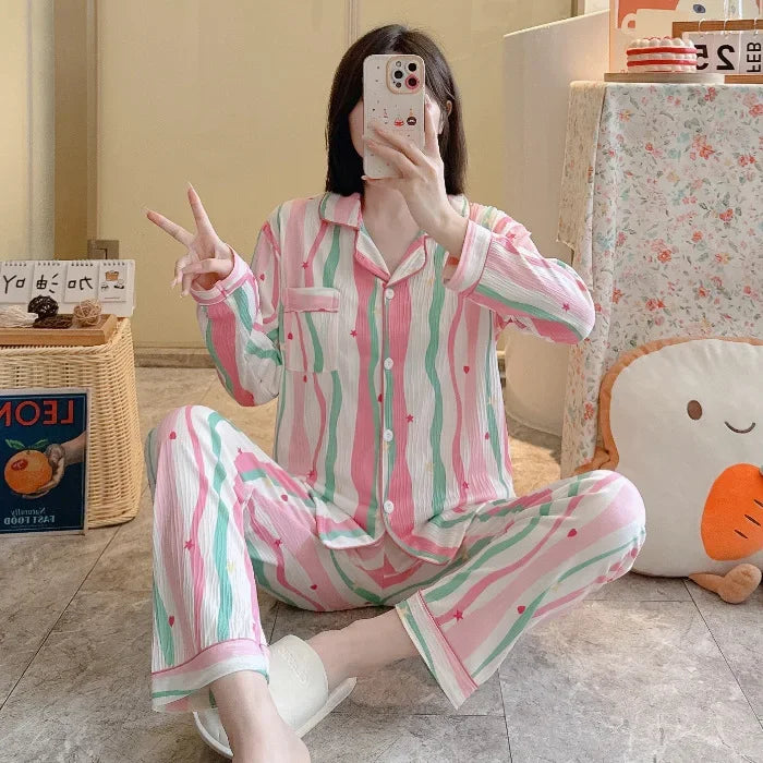 Pyjama für Damen Nachtwäsche Nachthemd Schlafanzug Zweiteiliger Hausanzug