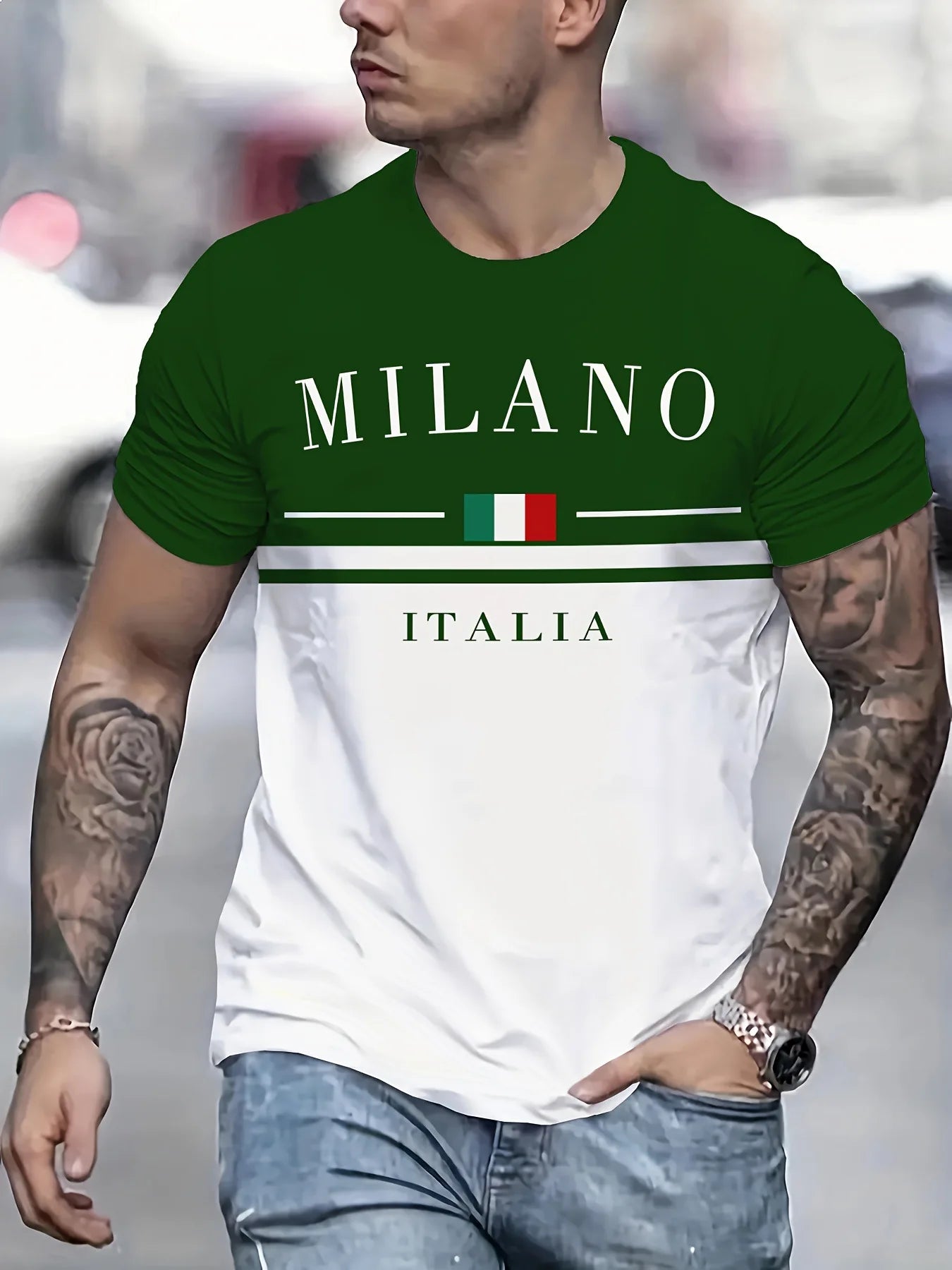 T-Shirt Uomo Manica Corta Italia Milano Maglietta Camicia Maglia Italy