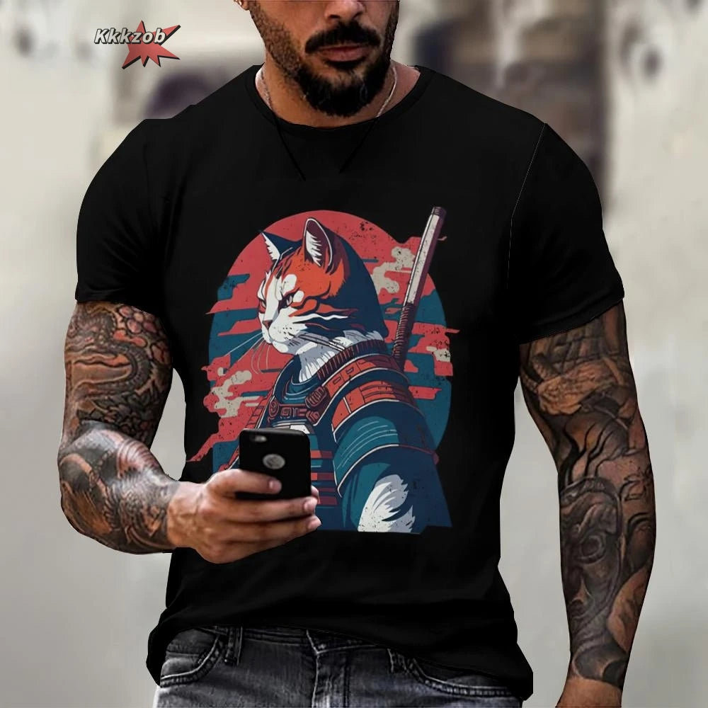 Tier Krieger Katze Druck Kurzarm Muster männer T-shirt 3D T-shirt Harajuku Tops Spaß O Neck Pullover Sommer männer Casual clo