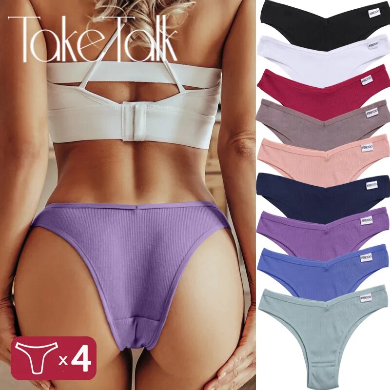 4Stk Frauen Baumwolle Tanga Höschen Sexy Schlüpfer Slip Dessous Unterwäsche