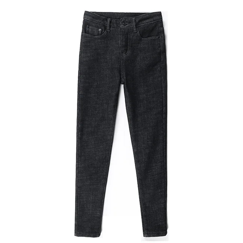 Frauen Winter Warm Thermo Jeans Hose Innenfleece Stretch Hosen Leggins Denim