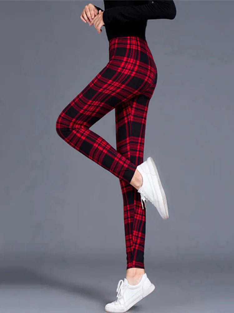 Leggings Damen Kariert Tartan Karo Muster Fitness Leggins Sexy Hohe Elastizität