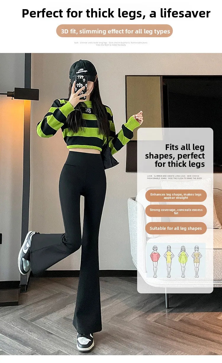 Hohe Taille, mit Fleece gefüttert, Bootcut-Yogahose, Damen-Oberbekleidung, Frühling, Herbst, Winter, schlankmachend, schwarz, Bauchkontrolle, lässig, Hai...