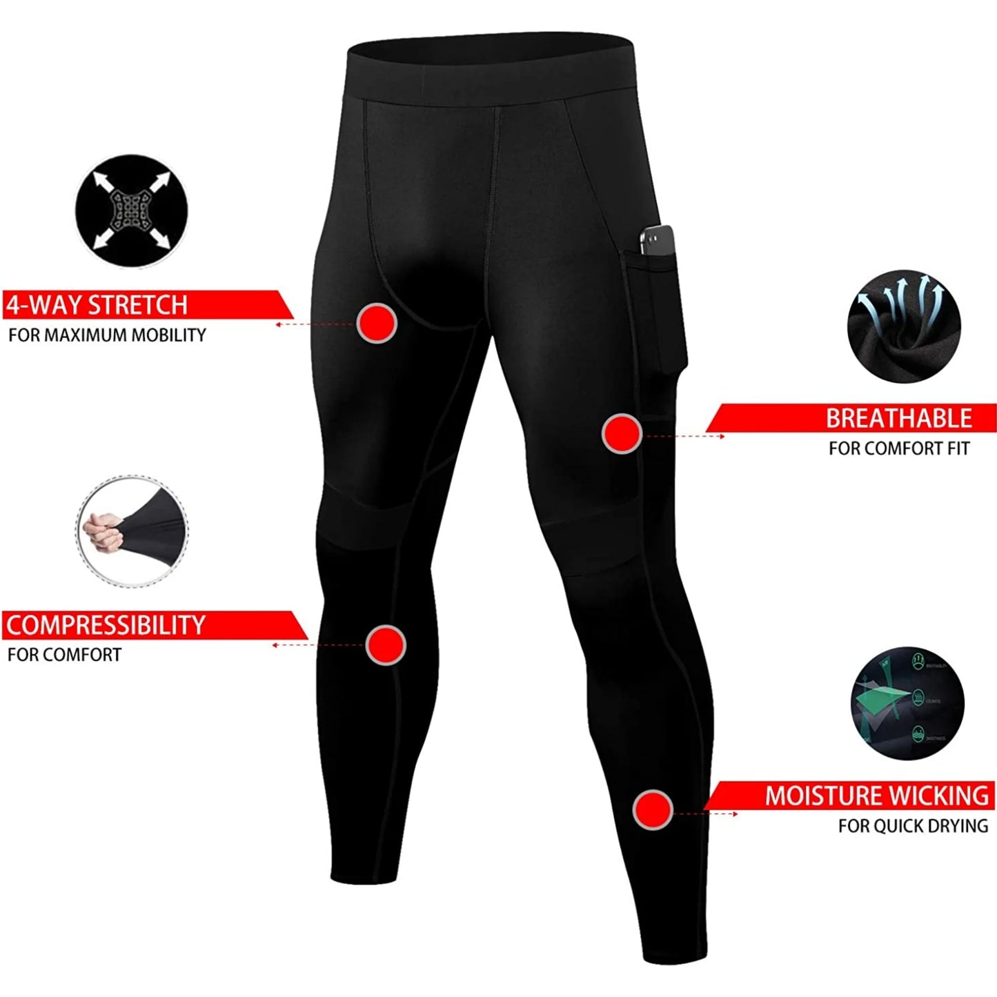 Pantaloni a Compressione da Uomo Leggings Calcio Corsa Palestra Leggins Calza