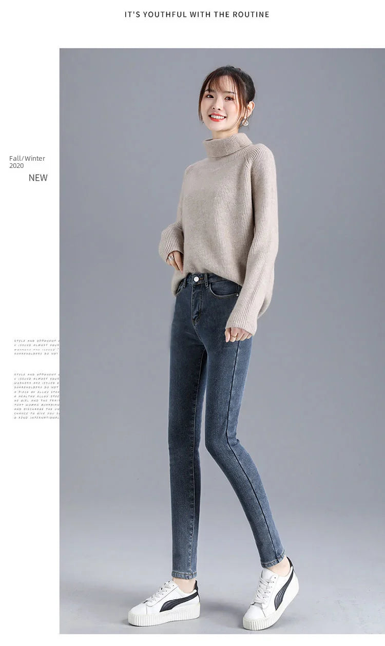 Damen Winter Warm Thermo Jeans Hose Innenfleece Stretch Hosen Leggins Denim