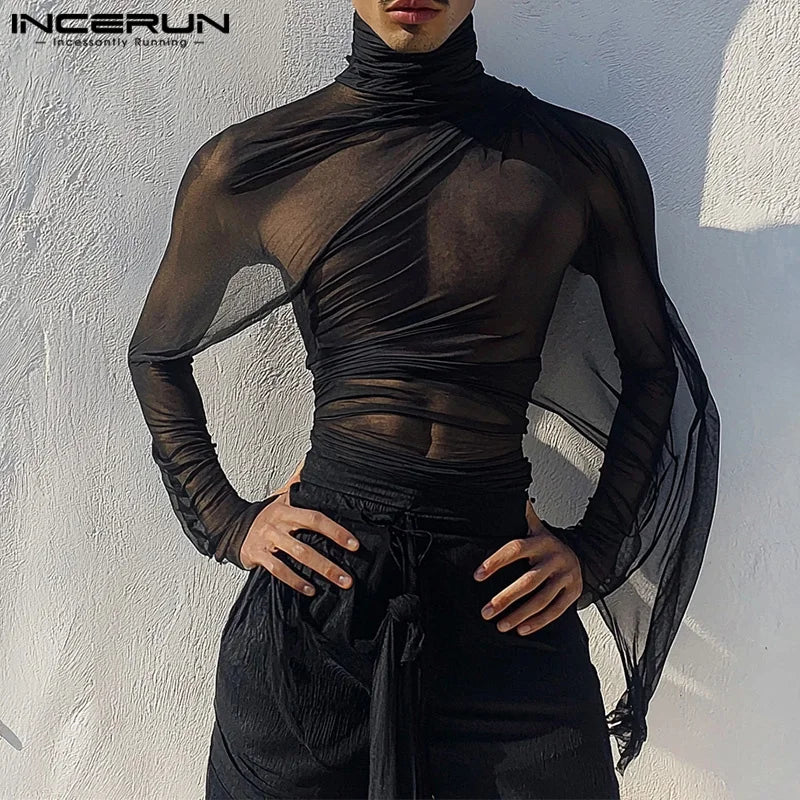 Fetisch Fashion Männer Oberteil Sexy Shirt Herren Body Hemd Transparent Clubwear