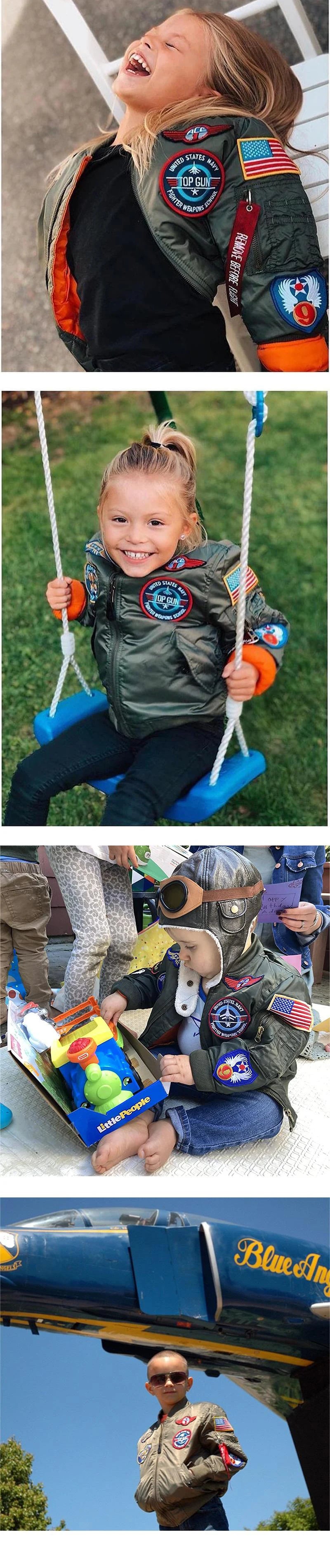 Jungen Mädchen Kinder US Army Ma-1 Bomber Jacke Fliegerjacke Pilotenjacke