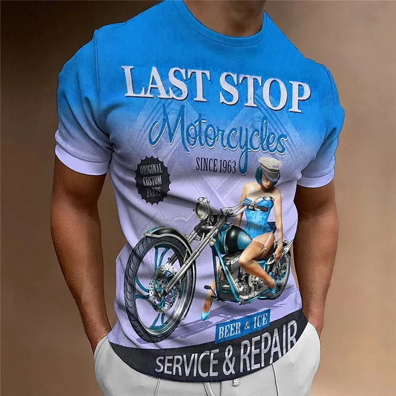Herren Fashion Vintage 3D T-Shirt Rundhals Unisex Sommer Streetwear Motorsport