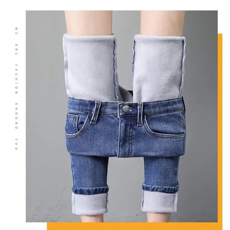 Damen Winter Warm Thermo Jeans Hose Innenfleece Stretch Hosen Leggins Denim