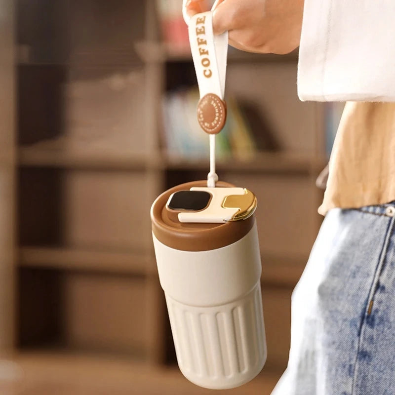 Thermobecher m Temperaturanzeige Becher Edelstahl 450ml MUG Isolierbecher Tasse