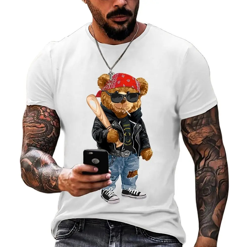 Herren Fashion Vintage Teddybär T-Shirt Rundhals Unisex Sommer Streetwear