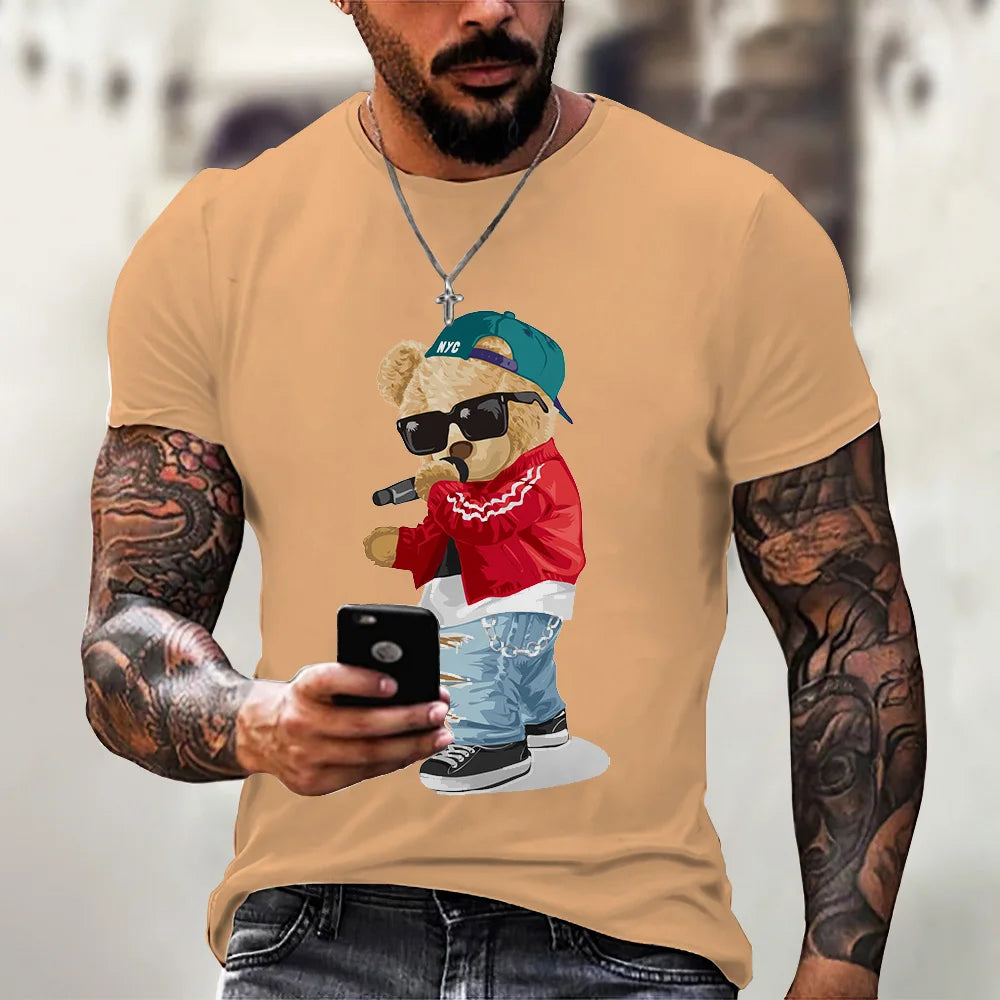 Herren Fashion Vintage Teddybär T-Shirt Rundhals Unisex Sommer Streetwear