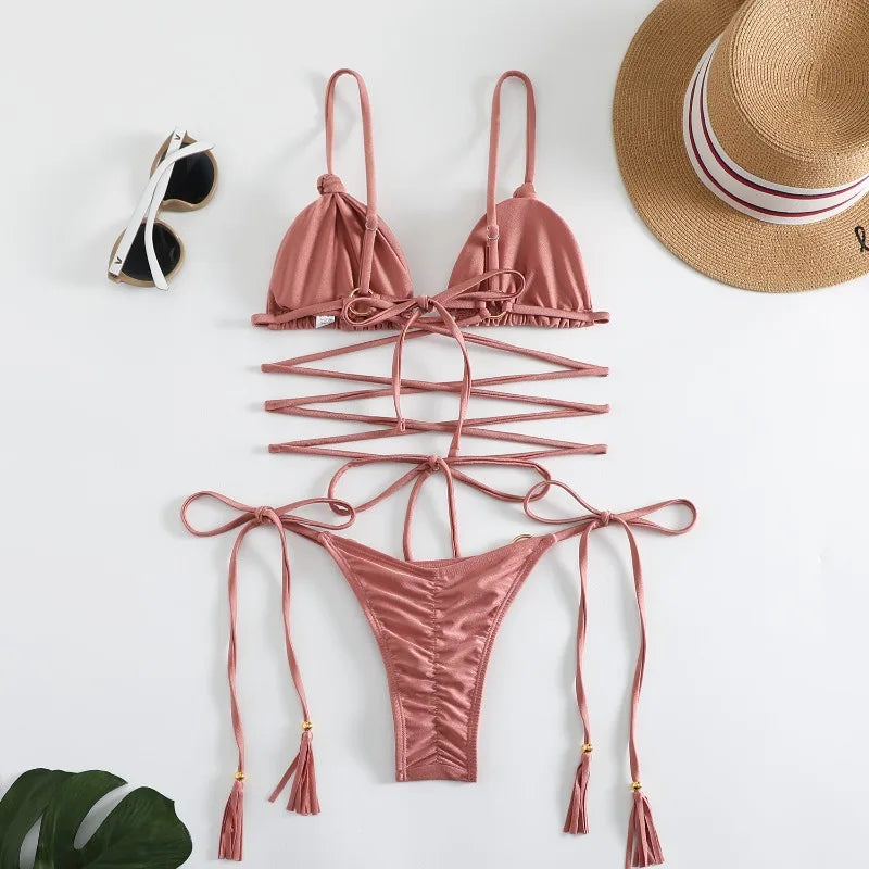 Damen Micro Bikini BH Set Gepolstert Brasilianischer Badeanzug Bademode Strand
