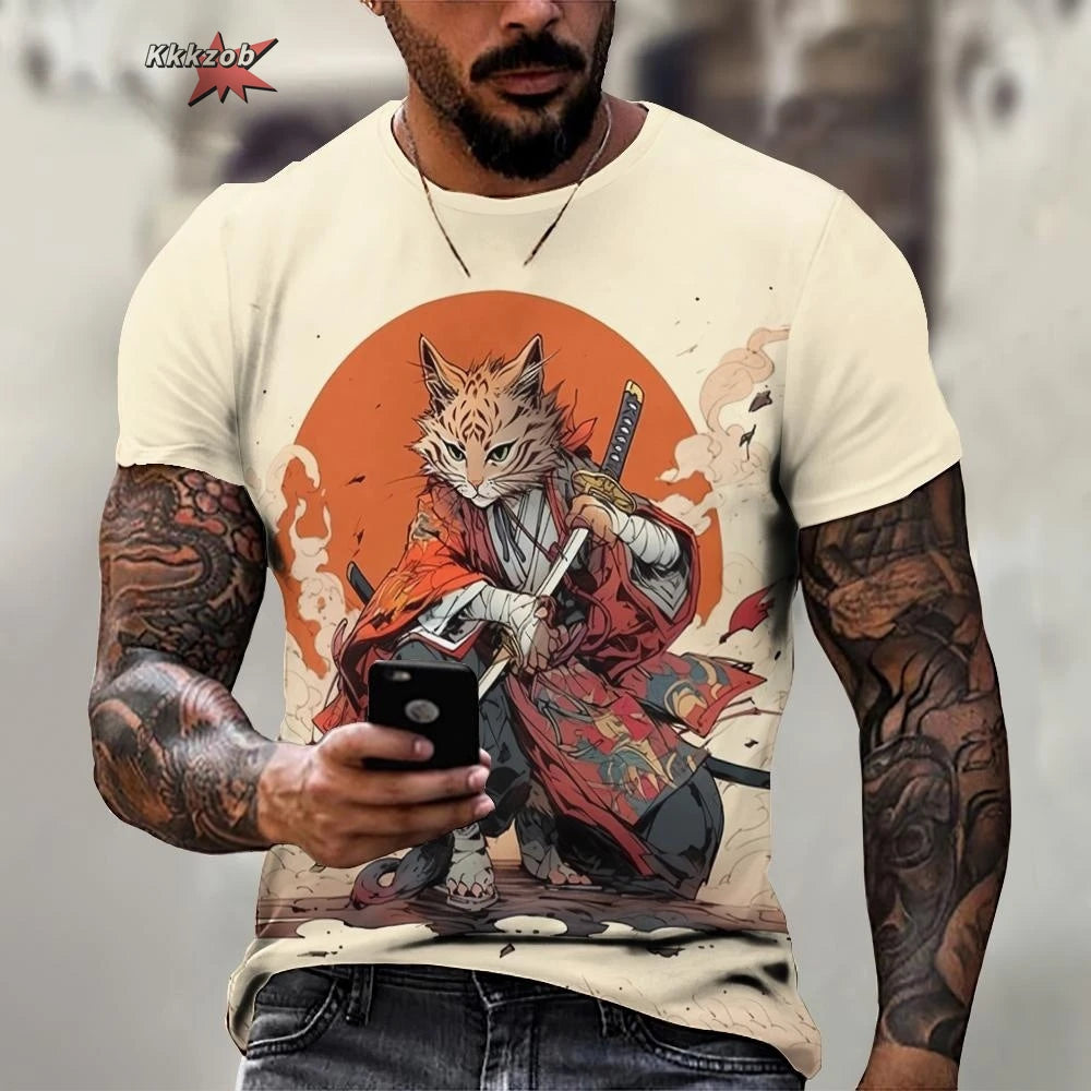 Tier Krieger Katze Druck Kurzarm Muster männer T-shirt 3D T-shirt Harajuku Tops Spaß O Neck Pullover Sommer männer Casual clo